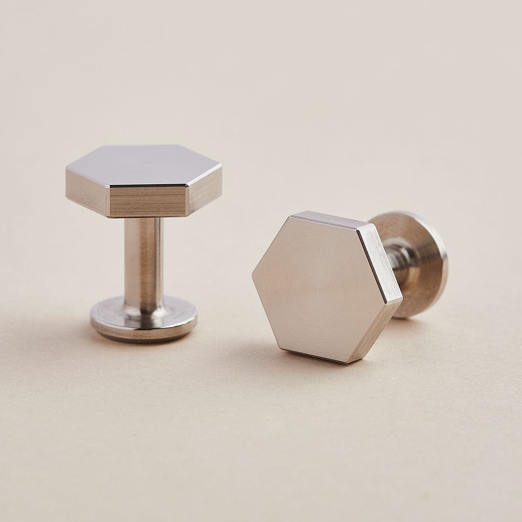 Hexagon shaped cufflinks made from stainless steel by Man & Bear