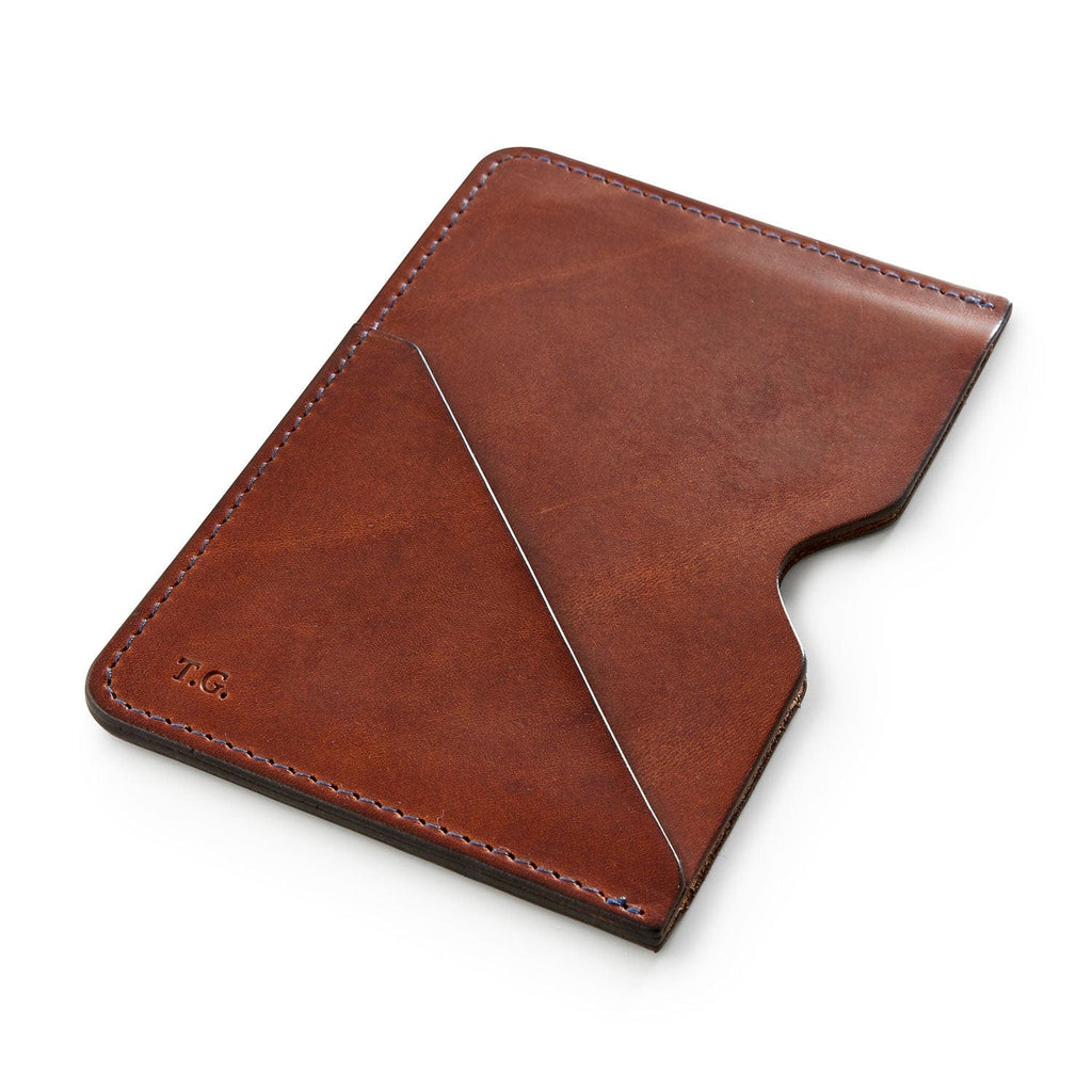 Personalised tan brown leather passport sleeve - cut out
