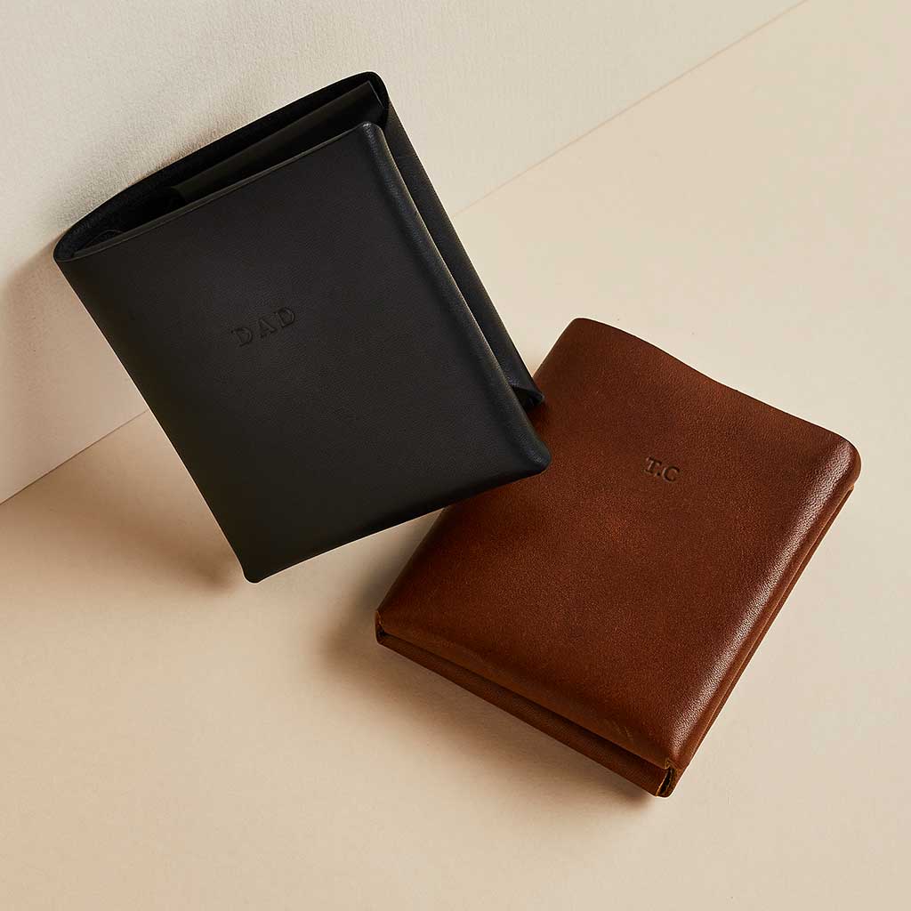 Personalised origami wallets by Man & Bear in brown and black leather