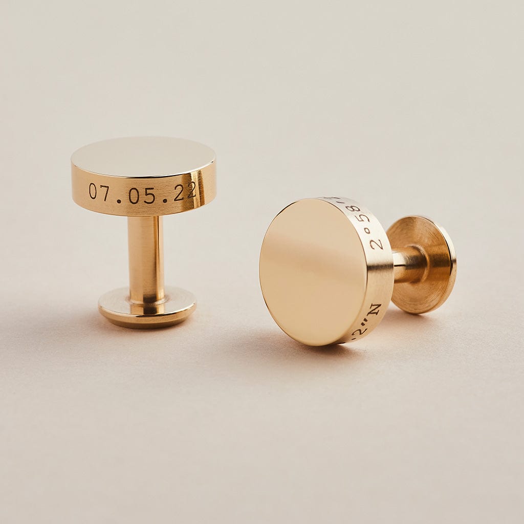 Solid brass cufflinks engraved with personalised messages, by Man & Bear