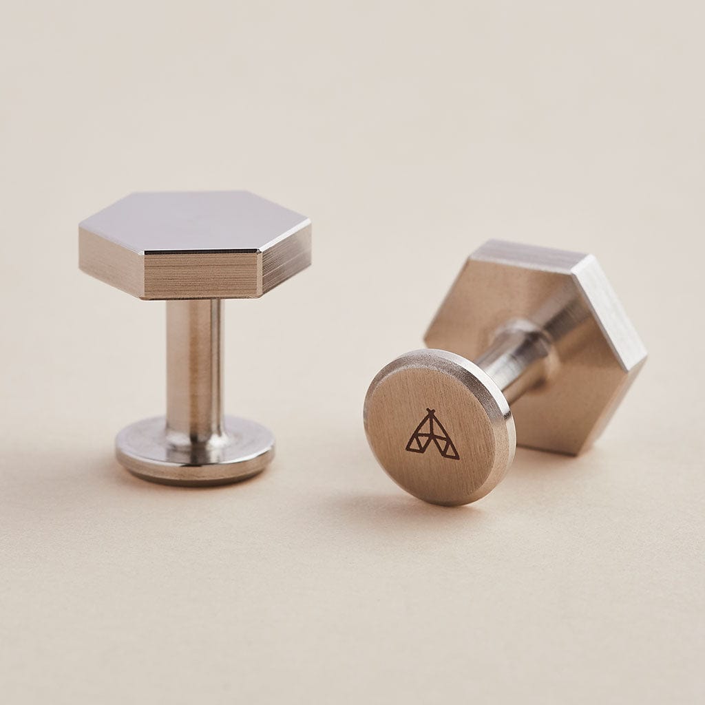 Hexagon shaped cufflinks made from stainless steel by Man & Bear