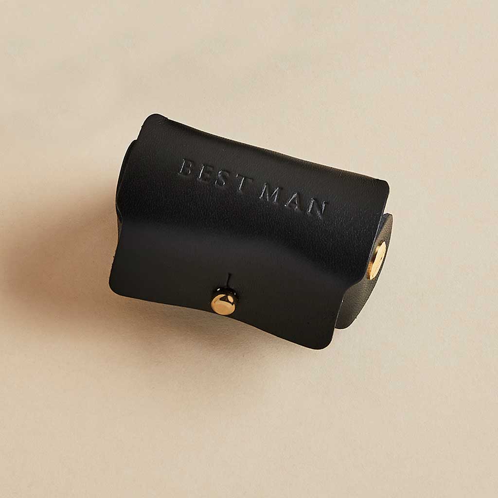 Black leather cufflink case with personalised initials by Man & Bear