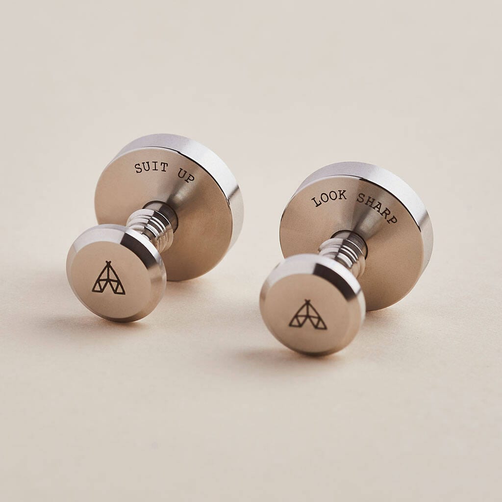 Personalised stainless steel luxury cufflinks with hidden engraved messages - Man & Bear
