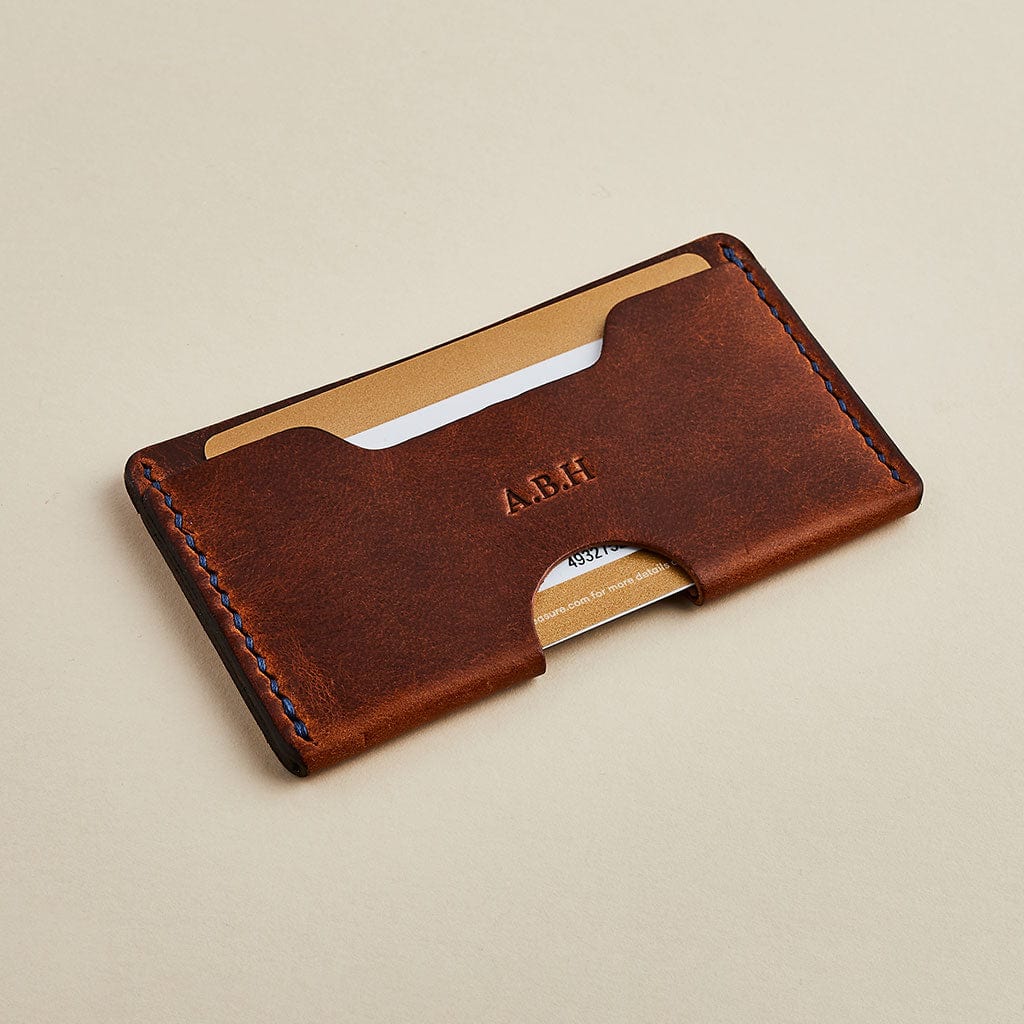 Brown leather men's card holder with personalised initials by Man & Bear