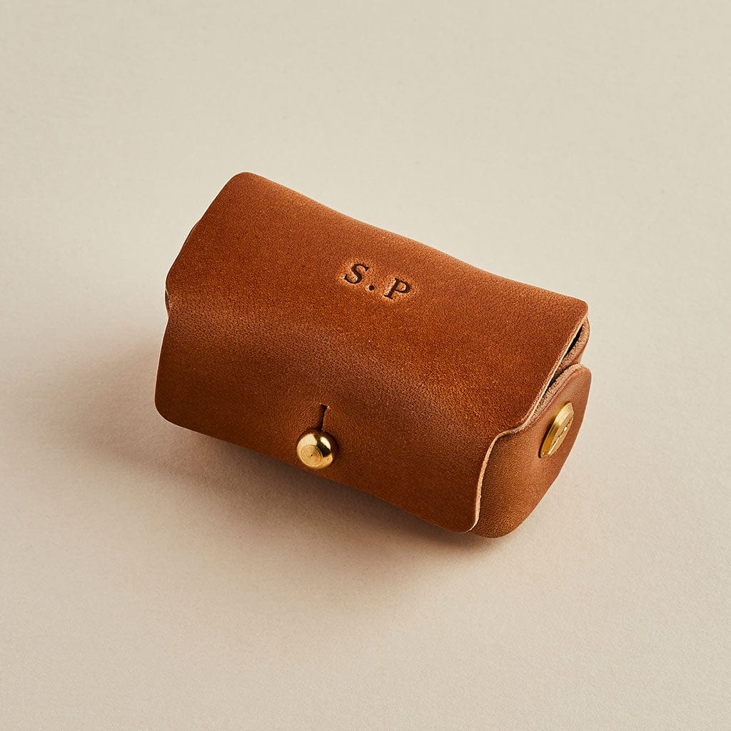 Brown leather cufflink pouch with personalised initials - Man & Bear