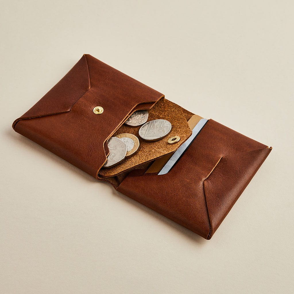 Brown leather origami wallet with coin pocket by Man & Bear