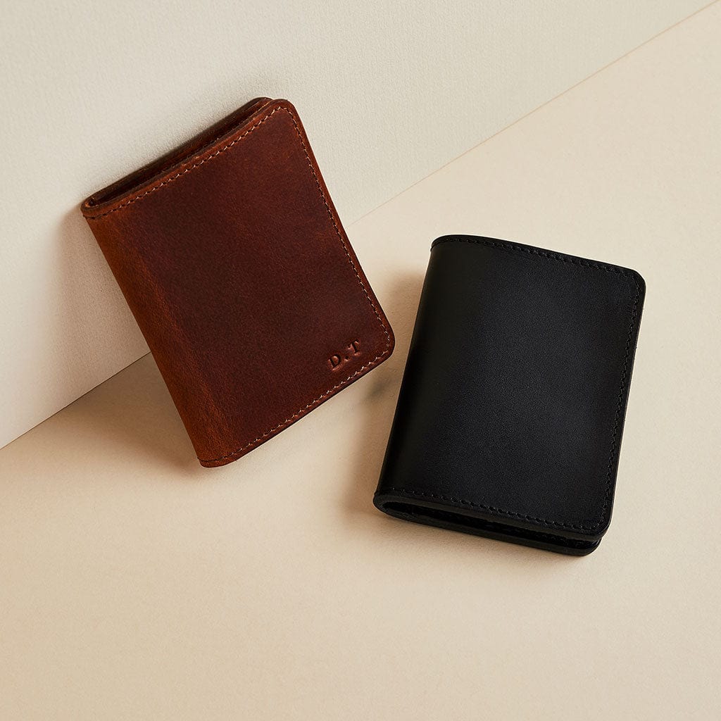 Man & Bear personalised leather wallets in brown and black