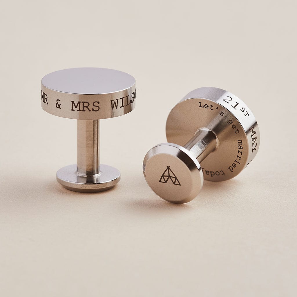 Stainless steel cufflinks engraved with personalised messages, by Man & Bear
