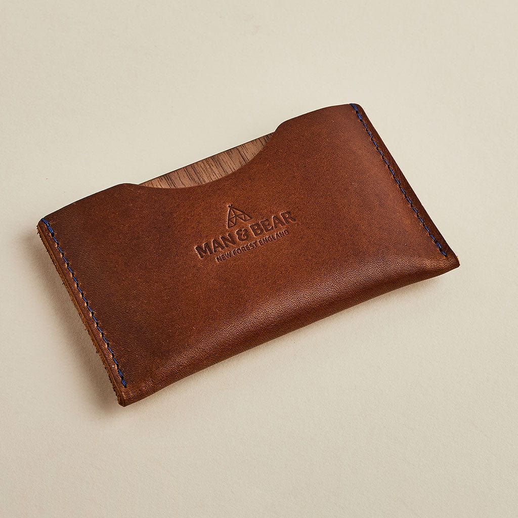 Leather pouch showing the Man & Bear logo